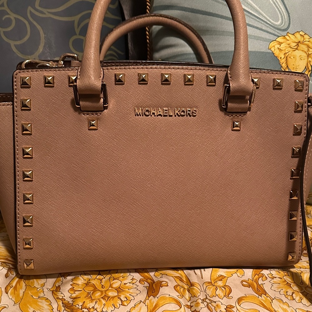 Michael Kors Tan Studded Leather Satchel